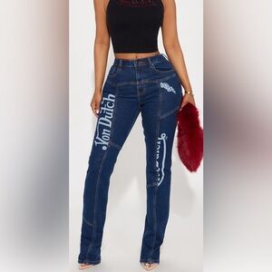 Von Dutch Women's Dark Blue Straight Leg Jeans